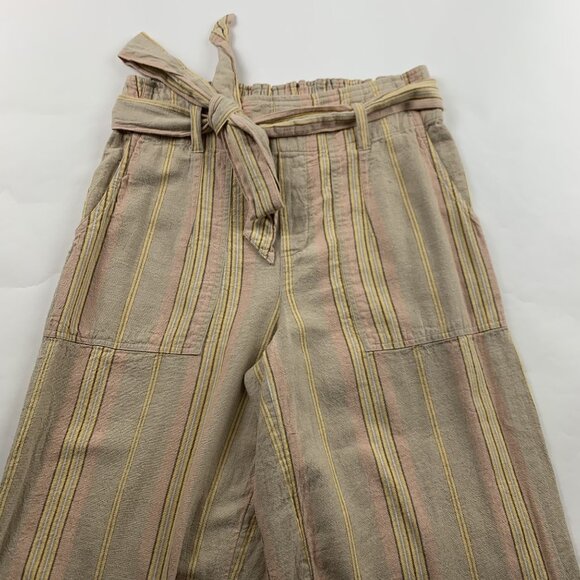 American Eagle Natural Stiped Linen Blend Wide Leg Cropped Pant M - Picture 2 of 7